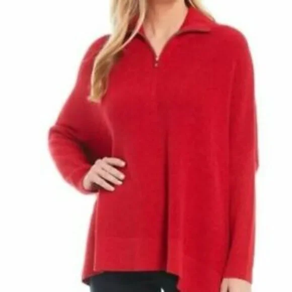 NEW Size XXS/XS Women's Tommy Bahama Shimmer Bonita Zip Poncho Sweater Tango Red - Picture 1 of 6